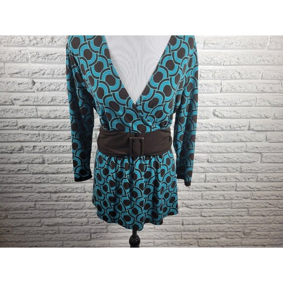 Apt 9 Womens Top Extra Large Blue Geometric Office Casual Sash Buckle GEO107XE - Picture 3 of 10